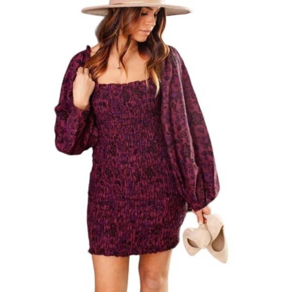 Free People Smock It To Me Mini Dress Hazelnut Combo Size Medium NWOT